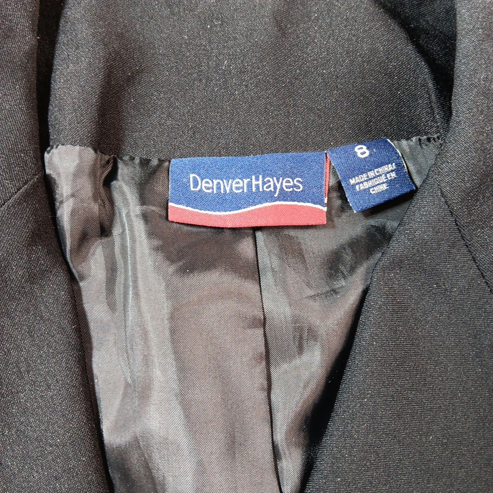 Size 8 Denver Hayes Black Womens Zip Up Blazer Short Coat Shoulder Pads - Picture 2 of 9